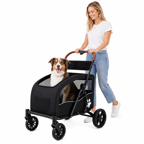 MINGYI 3-in-1 Dog Stroller for Medium Dogs – Collapsible Soft Travel Crate with Metal Frame, Removable Carrier for Car Travel, Supports up to 70 lbs (Black)