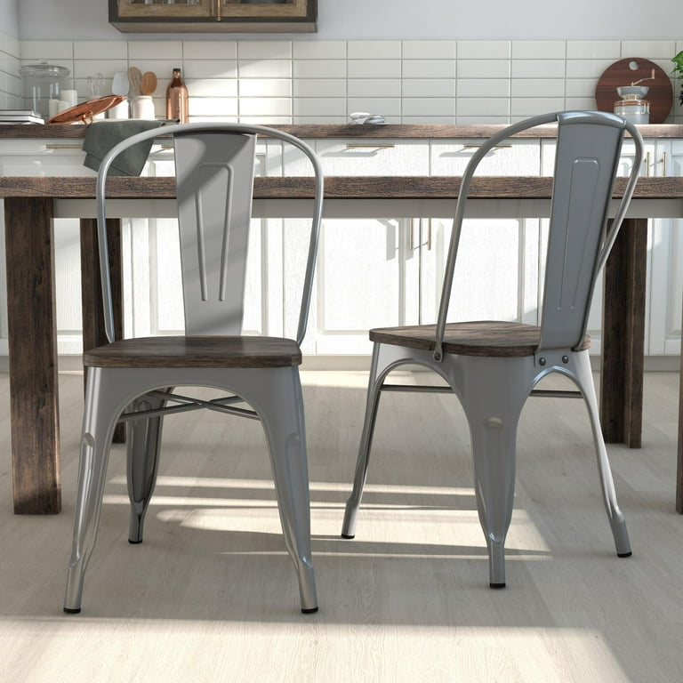 DHP Fusion Stackable Metal Dining Chair with Wood Seat