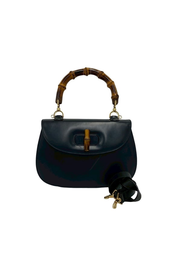 Pre-Owned GUCCI Vintage Bamboo Leather 2-Way Handbag/Shoulder Bag, Black, 84898
