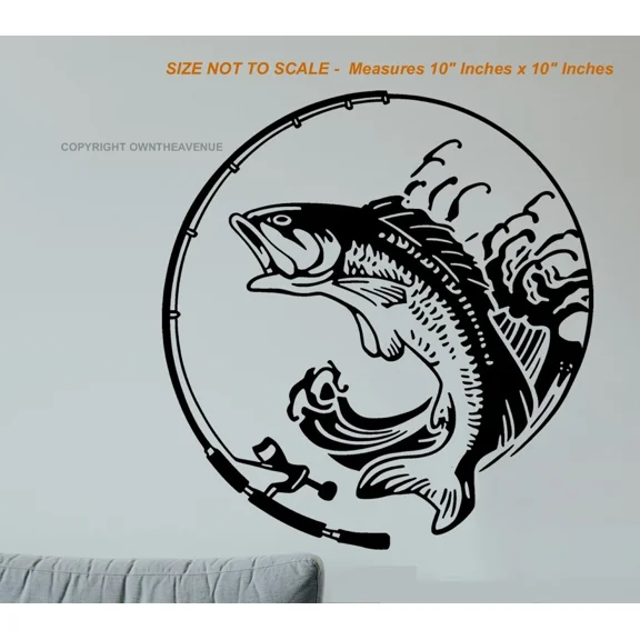 Bass Fish Fishing Ocean Office Home Wall Decor Decal - 10" X 10" Inches