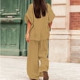 thumbnail image 4 of Annhoo Womens Two Piece Outfits Half Sleeve Button down Lapel Shirts and Wide Leg Pants with Pockets Casual Clothing, 4 of 4