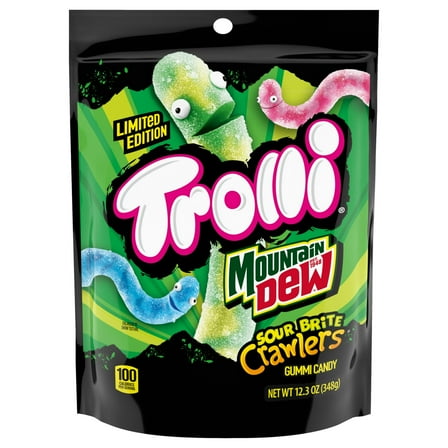 Trolli x Mountain Dew Sour Brite Crawlers Gummy Worm Candy, 12.3 oz Bag