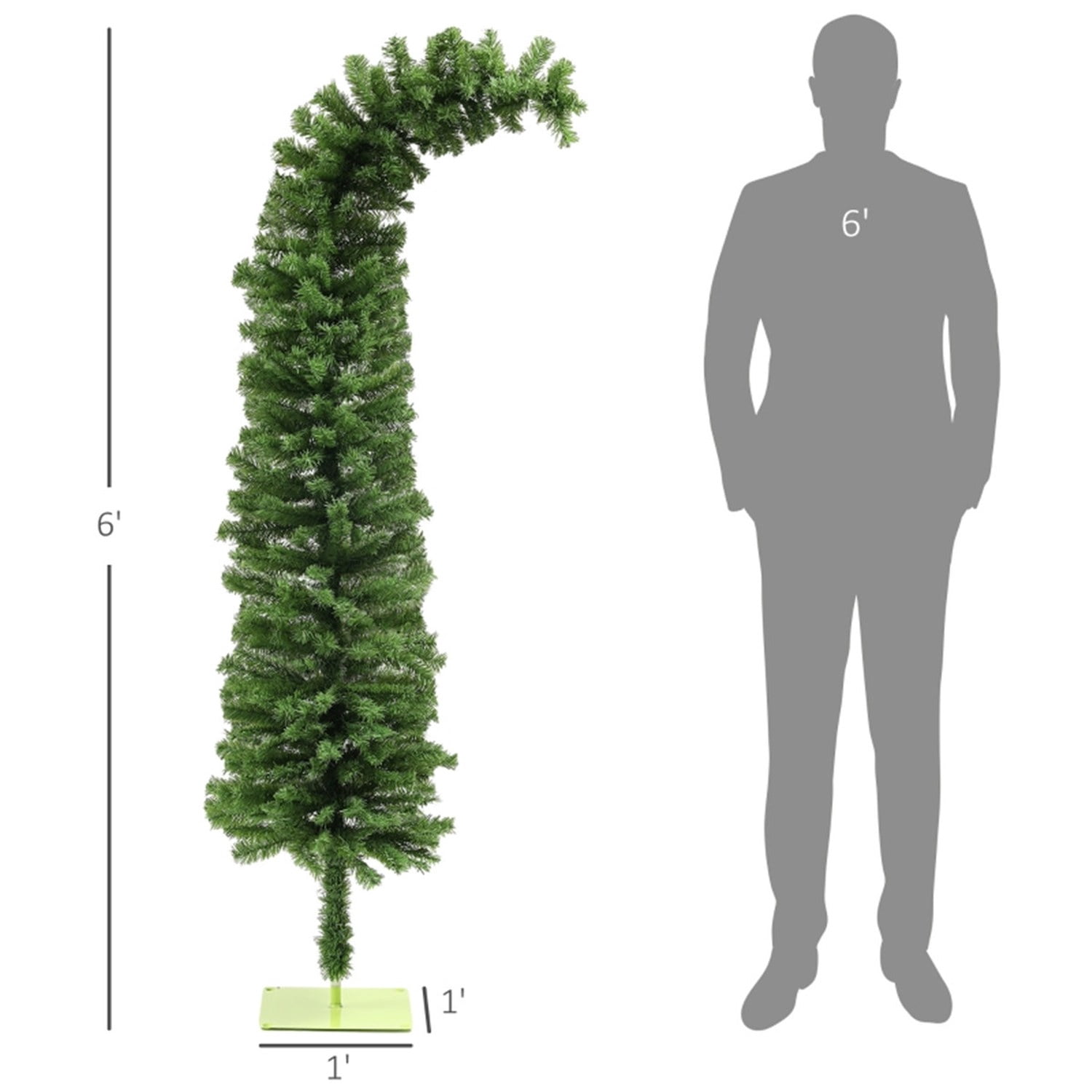 Astoutdoor 6 ft Christmas Tree with Curled Top, Pencil Design, Green, 400 Tips, Indoor Use