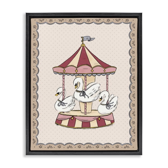Stupell Industries Vintage Swan Carousel Animals Painting Black Floater Framed Canvas Art Print Wall Art, 25 x 31