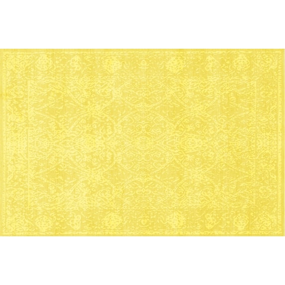 Ahgly Company Indoor Rectangle Contemporary Yellow Abstract Area Rugs, 2' x 4'