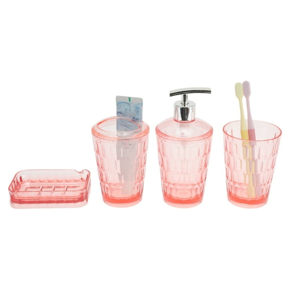 Unique Bargains 1 Set Transparent Bathroom Accessories Set for Bathroom Vanities Pink PS