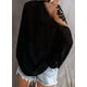 thumbnail image 3 of Dinheiro Tops de encaje de ganchillo con cuello en V para mujer Camisas de otoño con manga abullonada suelta informal Blusas de gasa fluidas, negro, mediano,, 3 of 4
