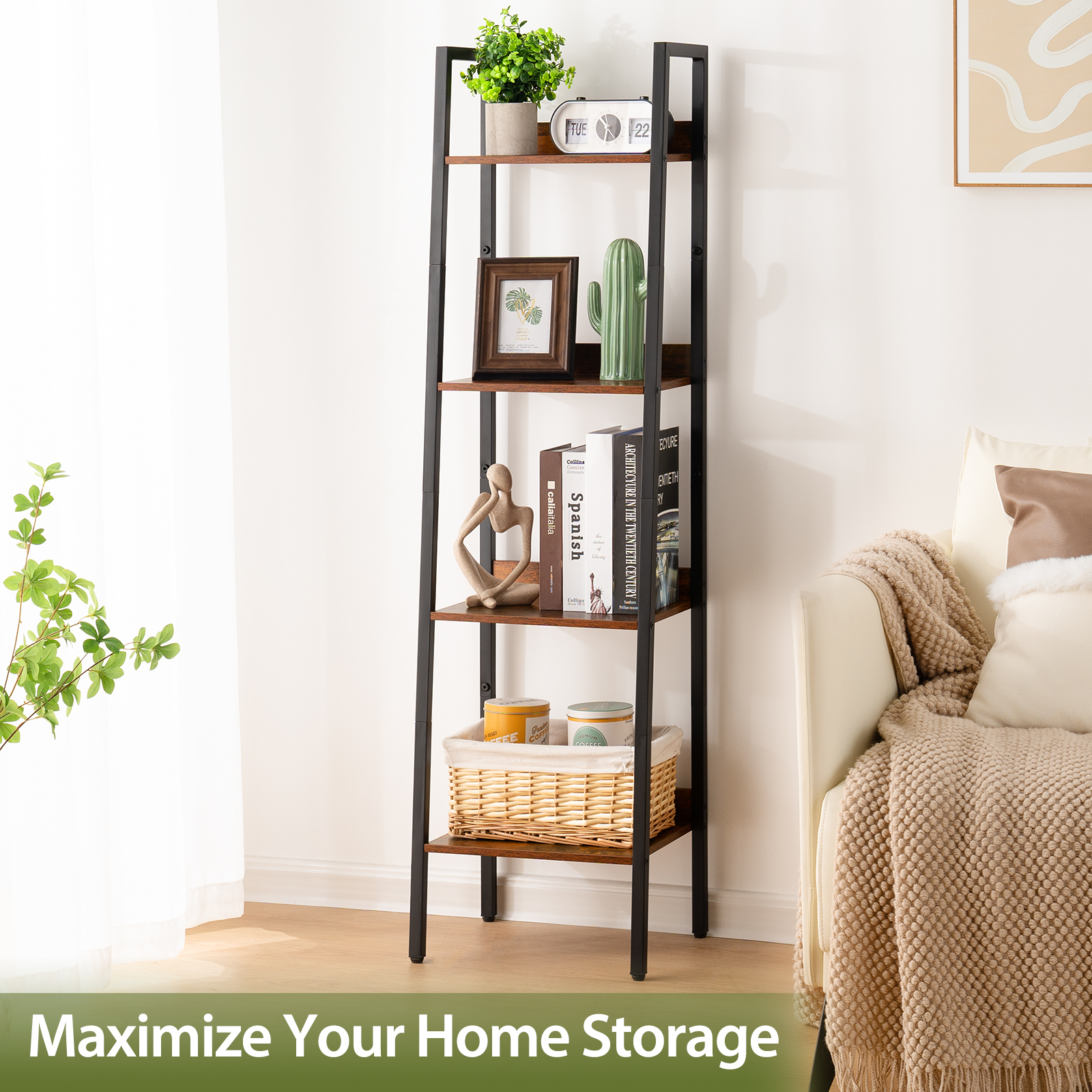 Yoobure 4-Tier Ladder Shelf, Rustic Brown photo 8