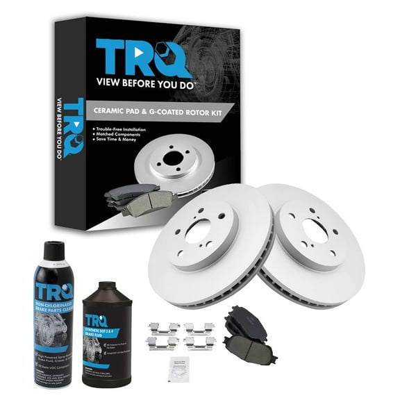 TRQ Front Ceramic Brake Pad & G-Coated Rotor Kit w/Chemicals for Toyota Lexus BKA16676