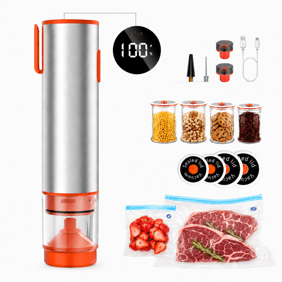 GOLDLEMON Handheld Vacuum Sealers, Silver with 5-in-1 Bag Sealer Machine for Food, Jar and Wine Sealing, Includes Vacuum Bags and Accessories