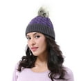 thumbnail image 7 of Knit Beanie Hat for Women and Men, Faux Fuzzy Pom Pom Winter Ski Skullies Cap, Purple, 7 of 7