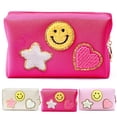 thumbnail image 7 of Nylea Preppy Stuff Patch Makeup Bag, PU Leather Smiley Face Makeup Bag Portable Waterproof Small Pouch, Daily Use Travel Cosmetic Pouch for Women Girls Gift (MAGENTA), 7 of 7