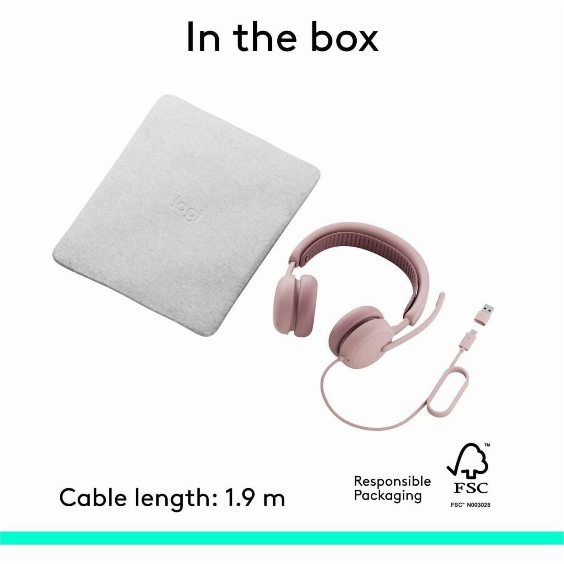 Logitech Zone Wired 2 for Business, Noise-Canceling Headset with Adaptive Hybrid ANC, Microsoft Teams Certified, USB-C with USB-A adapter, Rose