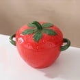 thumbnail image 3 of geerera Cute Strawberry Ceramic Bowl with Lid & Handles, Oven-Safe Serving Bowl, Decorative Tableware for Soup, Stews, Desserts, Home Decor, Gifting, 3 of 6