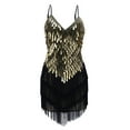 thumbnail image 4 of ZQGJB Cocktail Dresses for Women Sequin Feather Sleeveless Spaghetti Straps Backless Prom Party Club Dress Fashion Solid V Neck All-Over Fringe Sexy Bodycon Mini Dress #03-Gold One Size, 4 of 6