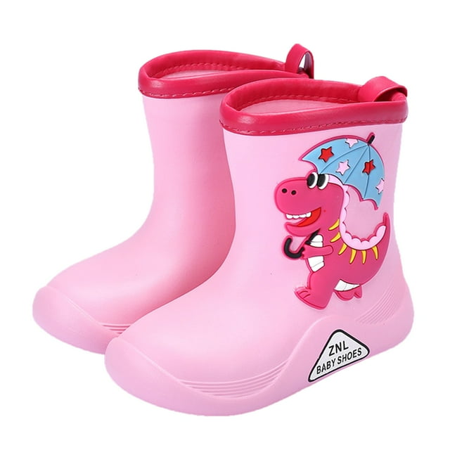 NOKIO Easy-On 𝗪aterproof Rain Boots for Kids Adjustable Strap Fastening System Reinforced Toe Guard Non-Marking Outsole Cartoon Animal Patterns Boys Girls