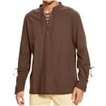 thumbnail image 2 of Mens Cotton Linen Shirts Lace up Long Sleeve Shirt Casual Fashion V-Neck Beach Renaissance Hippie Tee Top, 2 of 4