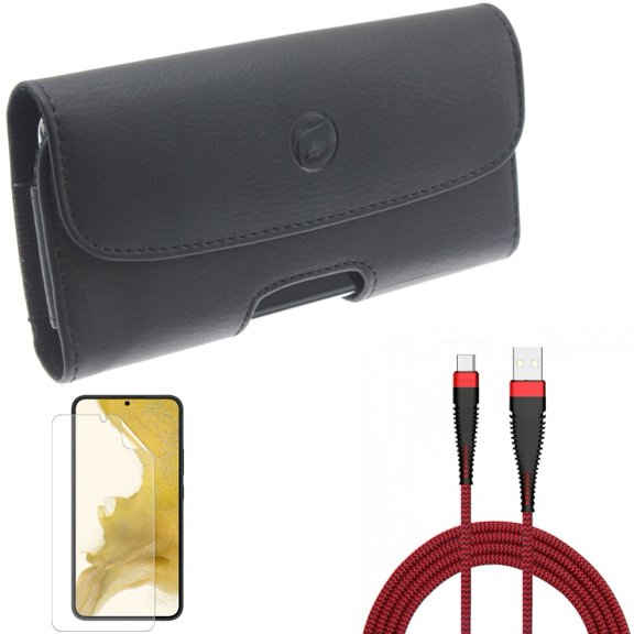 For Samsung Galaxy S21 (6.2") - Charger Cord Type-C 10ft USB Cable   Holster Leather Case Belt Clip   Anti-Glare TPU Film Matte Screen Protector