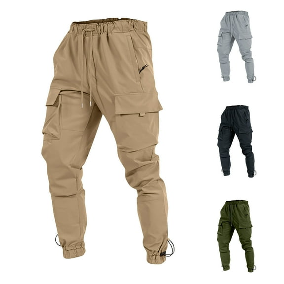 UVEASISHA Mens Hiking Pants Drawstring Joggers Pants Outdoor Casual Baggy Cargo Pants Elastic Waist Relaxed Fit Running Sweatpants with Multi Pockets Army Green M