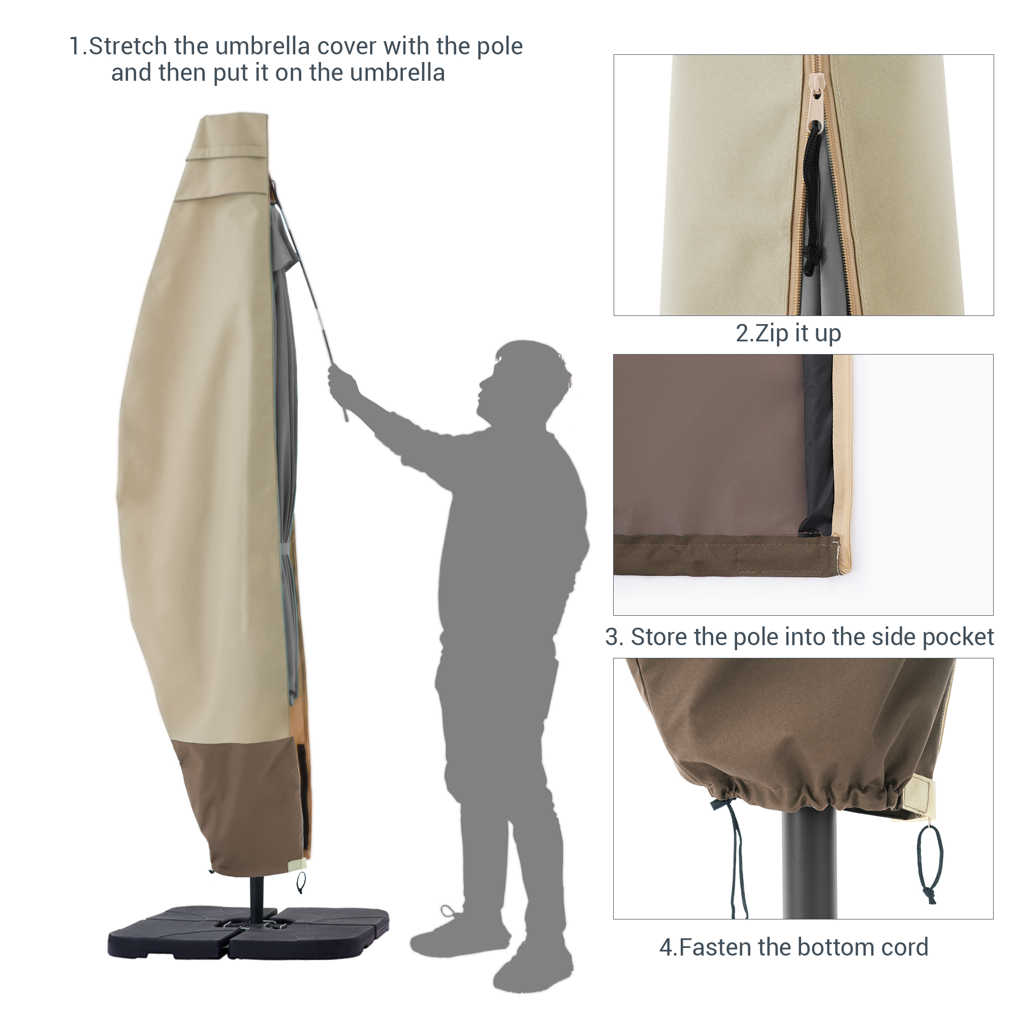 ACEGOSES 9-11 ft Outdoor Patio Umbrella Covers Zippered Waterproof Parasol for Offset Hanging Umbrella Cantilever Umbrella,KhaKi&Brown