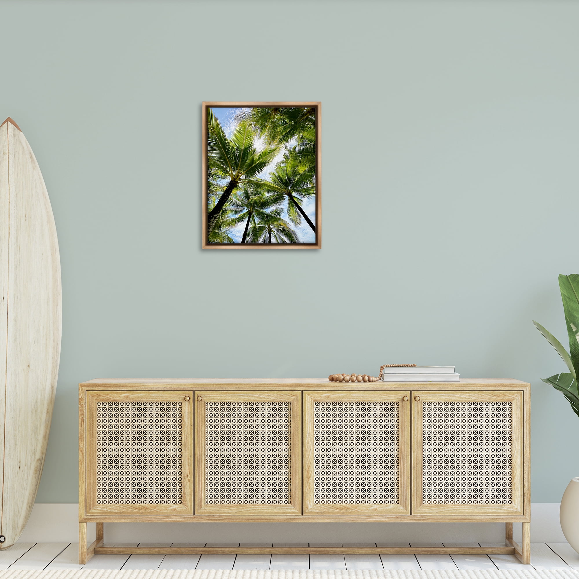 Stupell Industries Overhead Palm Trees Plants & Flowers Photography Brown Floater Framed Canvas Art Print Wall Art, 25 x 31