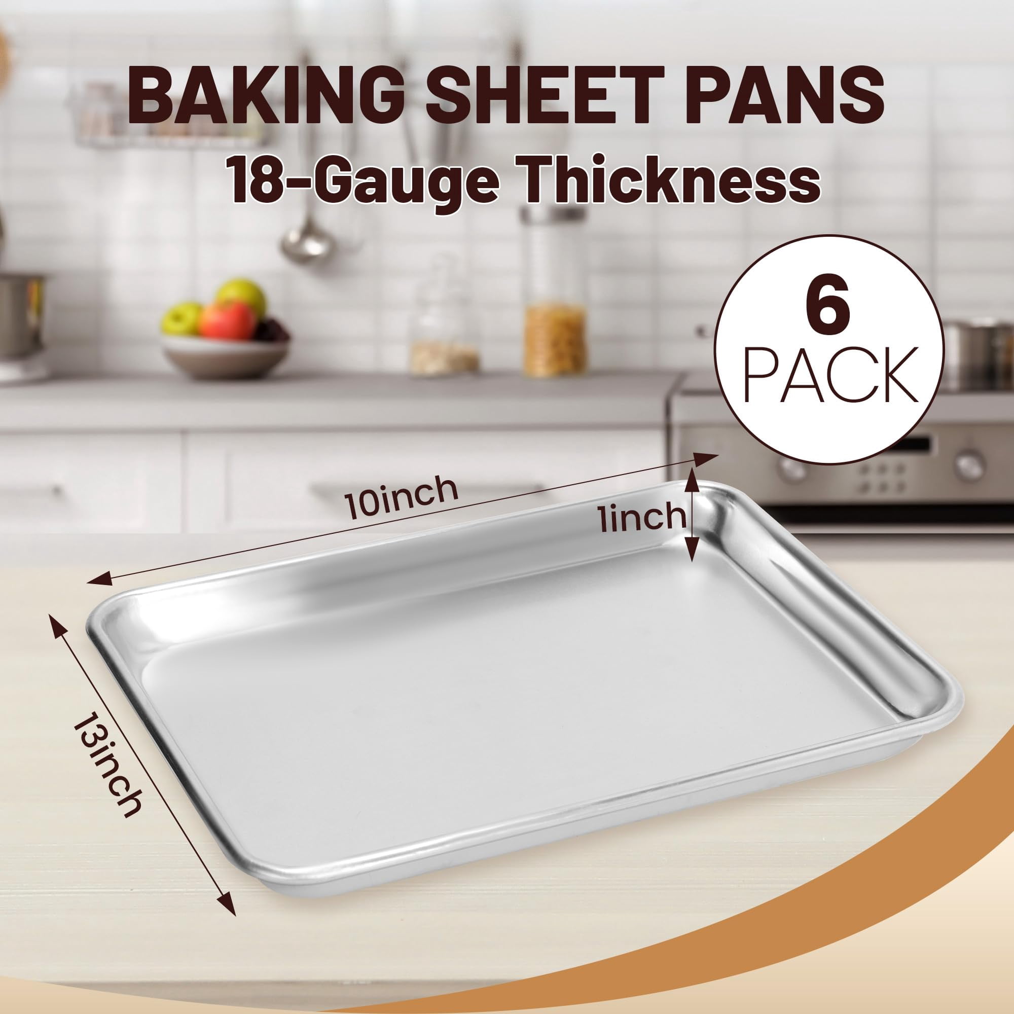 6 Pack Quarter Size 13" * 10" Baking Sheet Pan Aluminum Commercial Cookie Sheets For