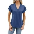 thumbnail image 2 of Alllist Going Out Tops for Women Blue Short Sleeve V-Neck Solid T-Shirts Spring Blouse, 2 of 4