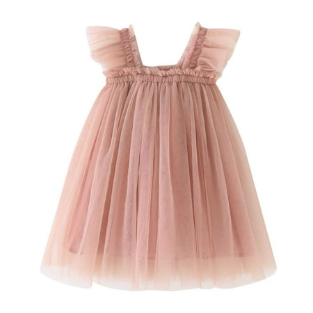 

Toddler Clothing Toddler Kids Baby Girls Cute Summer Mesh Solid Color Flying Sleeve Suspenders Dress Skirt