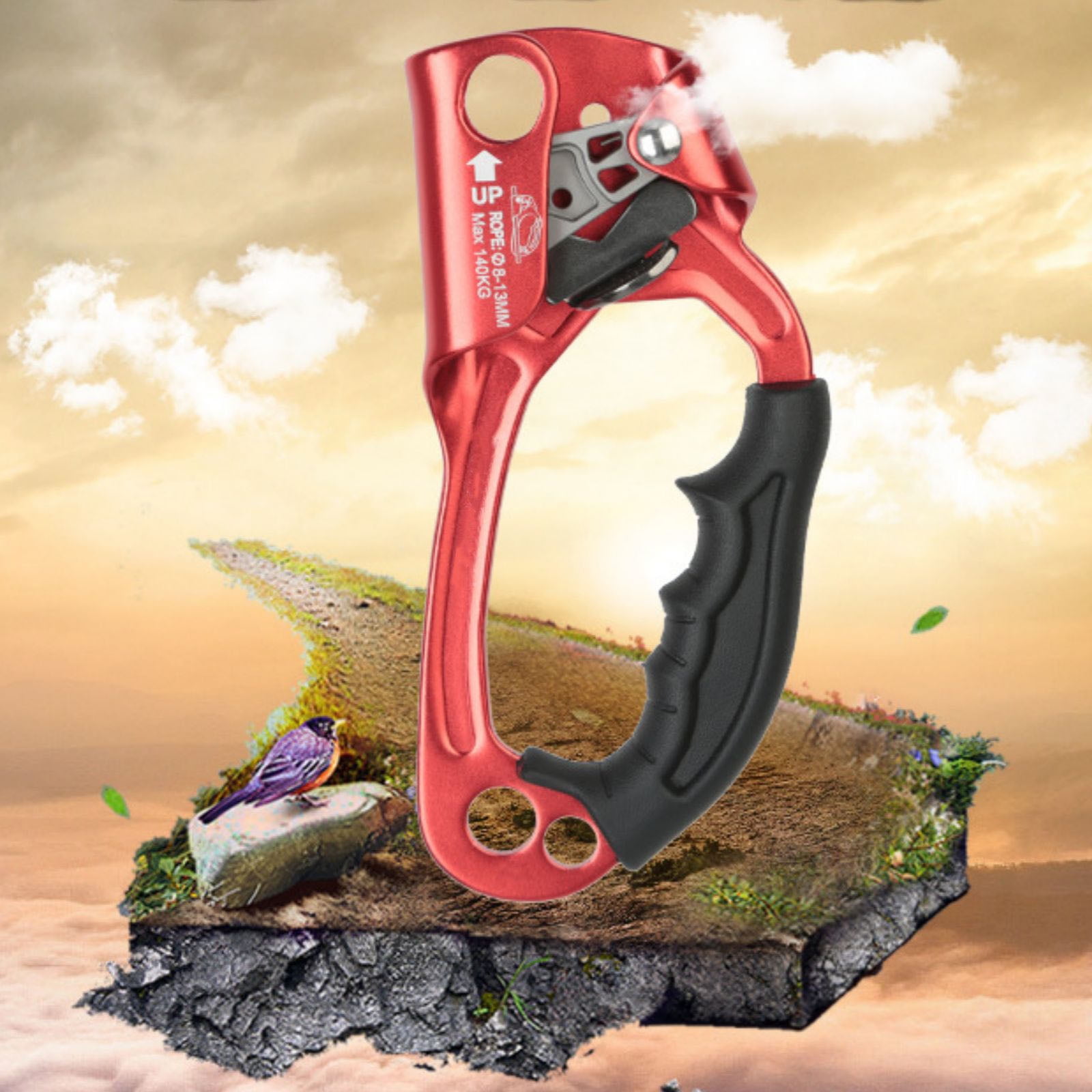 Rock Tree Climbing Ascender Right Hand Alloy Stainless Steel 8 13mm Rope Rubber Grip 308lb Load Safe NATEFEMIN