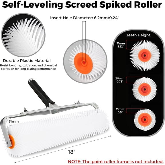 LYUSCI-18" Self Leveling Concrete Spiked Roller: 13/20/31mm Spiked Epoxy Floor Roller, Spiked Screeding Compound Roller for Cement Concrete, Bubble Remover from (31mm)