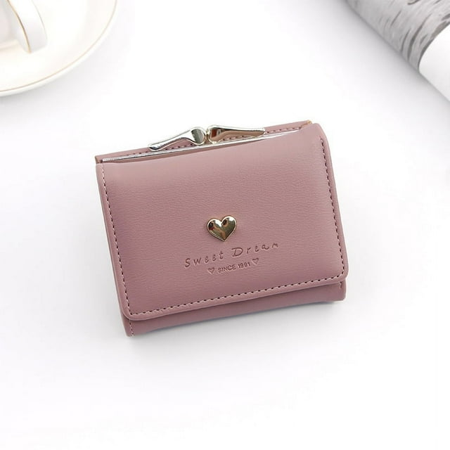 Bolso de mano con abrazadera de hierro corto para mujer, bolso de mano con hardware en forma de corazón, monedero sencillo de color sólido, bolso para tarjetas, bolso de abrazadera corto