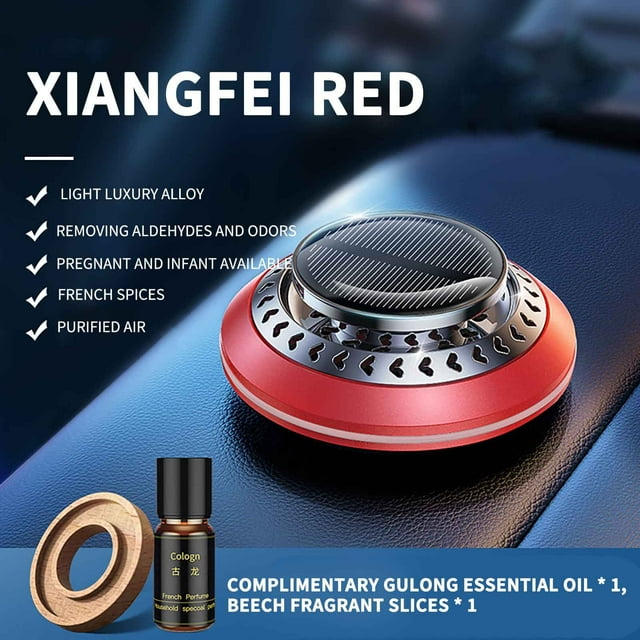 Fiudx Aromaterapia Solar para Coche, Difusor de Fragancias con Rotación de Luz, 5 Ml de Aceite de Colonia, Aroma Natural a Bálsamo Sólido, Decoración Moderna para El Interior Del Coche, Regalo Perfec