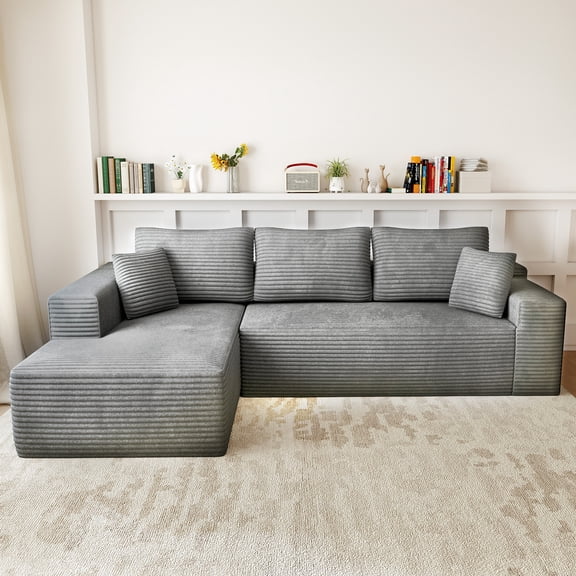 Koby Home Oversized Modern Modular Sectional Sofa, Deep Seating Corduroy Couch in Charcoal Gray/Beige/Green
