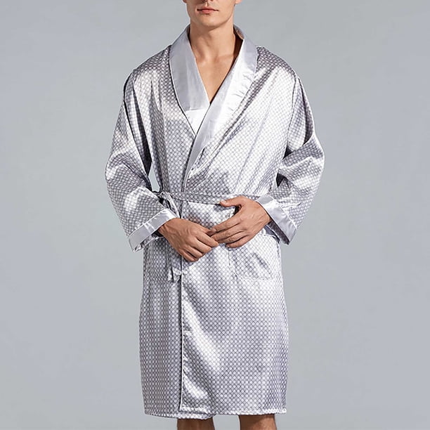 Cárdigan de hombre, pijama holgado de seda helada de manga larga, bata de baño, camisón, pijama para hombre