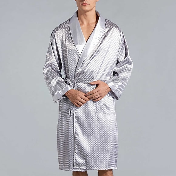 Cárdigan de hombre, pijama holgado de seda helada de manga larga, bata de baño, camisón, pijama para hombre