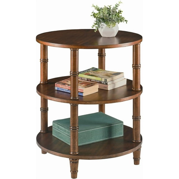 LEEMTORIG 3-Tier Round End Side Table, Solid Wood Nightstand, Mid-Century Modern Style Bedside Table for Bedroom Sofa Chair Side Table for Living Room, Easy Assembly, Walnut Brown YBZ-D4166-LWA