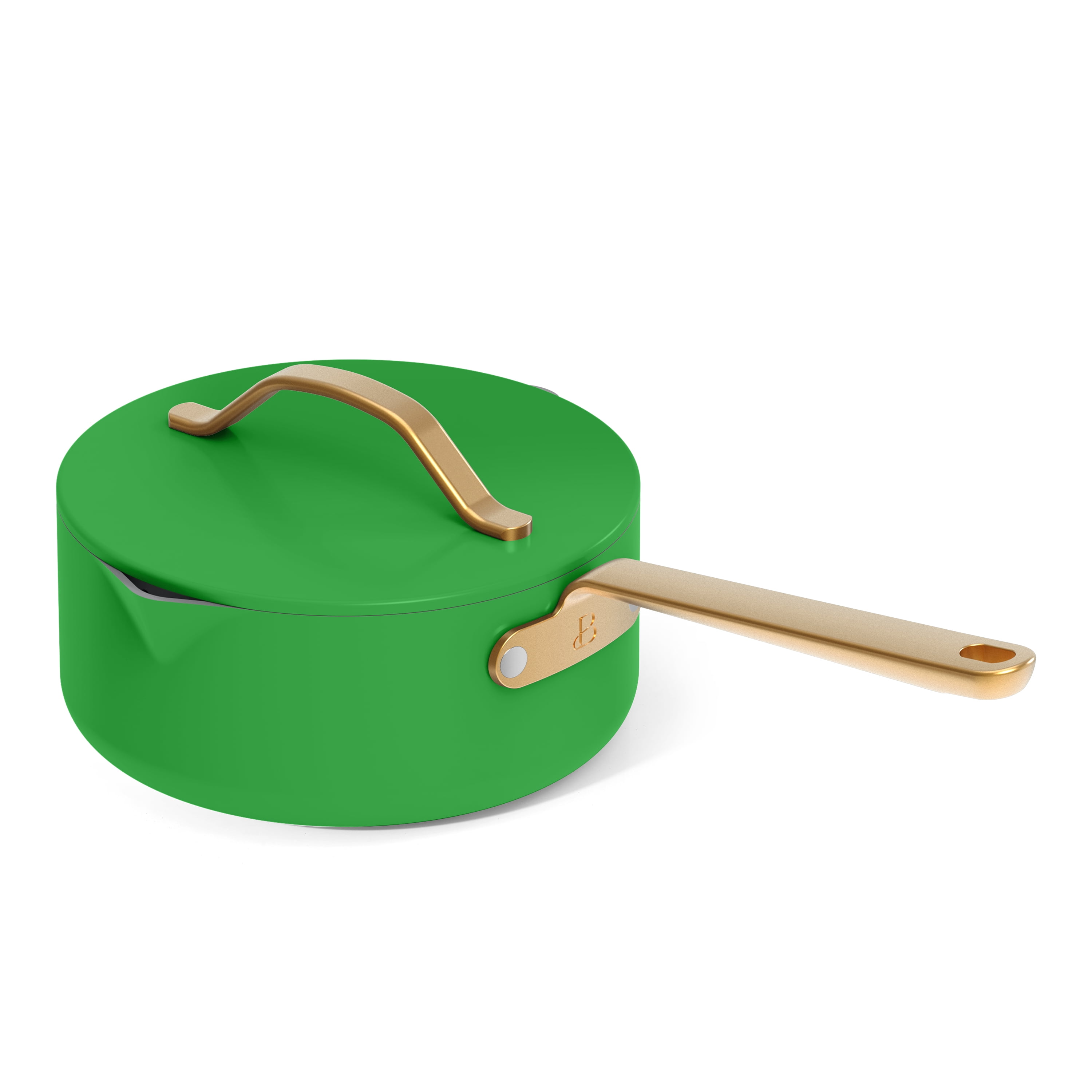 Beautiful 12pc Ceramic Non-Stick Cookware Set, Pots and Pans with Strainer Lids, Kelly Green by Drew Barrymore