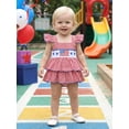 thumbnail image 5 of Cenuakty Newborn 0-18M Girls Independence Day Romper Dress Flying Sleeve Square Neck Star Flag Embroidery Plaid Bodysuit, 5 of 9