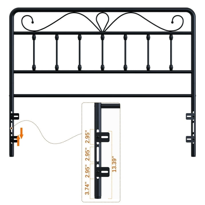 Yoneston Vintage Farmhouse Metal Full Size Headboard with Height Adjustable for Bed, Black