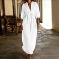 thumbnail image 2 of HAPIMO Turn Down Collar V Neck Puff Sleeve Loose Maxi Dress Women Casual Dress for Beach White XL, 2 of 7