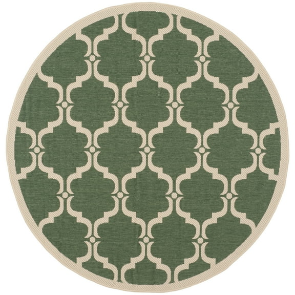 SAFAVIEH Courtyard Estelle Geometric Indoor/Outdoor Area Rug, Dark Green/Beige, 4' x 4' Round