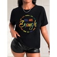 thumbnail image 1 of T-Shirt Femme Imprimé Lettre Colorée Chic - Col Rond Décontracté, Manches Courtes, Polyester Respirant, Lavable en Machine - Parfait pour Printemps/été/automne, Noir, Fête des Pères, Fête des Mères, 1 of 7