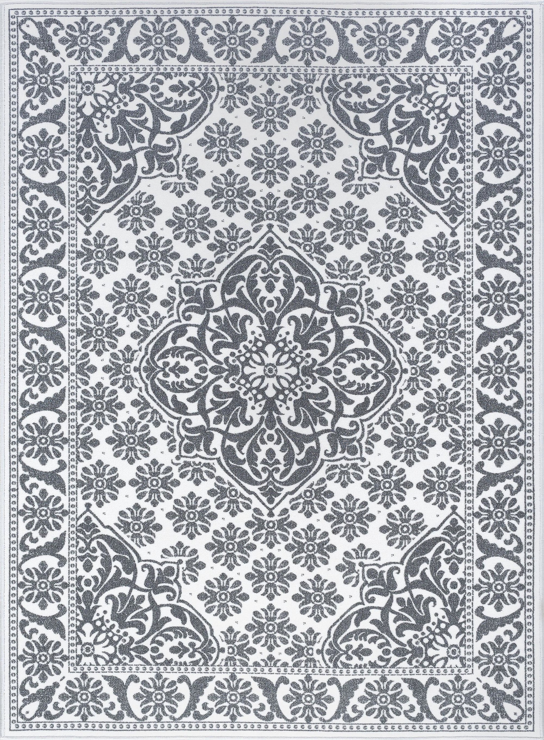 Traditional 4x6 Area Rug (3'11'' x 5'3'') Oriental Ivory, Gray Indoor Rectangle Easy to Clean