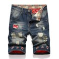 thumbnail image 4 of JNGSA Men's Ripped Denim Shorts & Jeans Micro Inelastic Shorts Zipper Regular Fit Jeans Shorts Classic Fit Biker Shorts Red L, 4 of 9