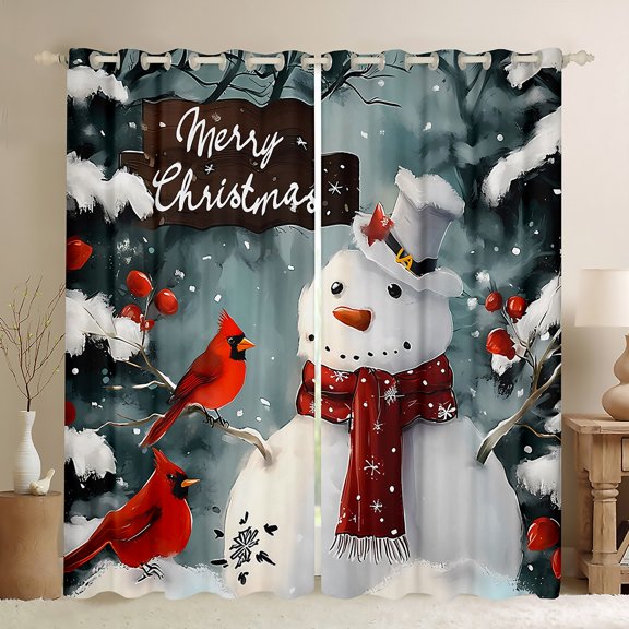 Manfei Cute Snowman Black Out Curtains for Girls Boys, Pink Gloves Scarf Curtains Pack of 2 (42x63 Each), Merry Christmas Bedroom Curtains, Luxury Room Decor