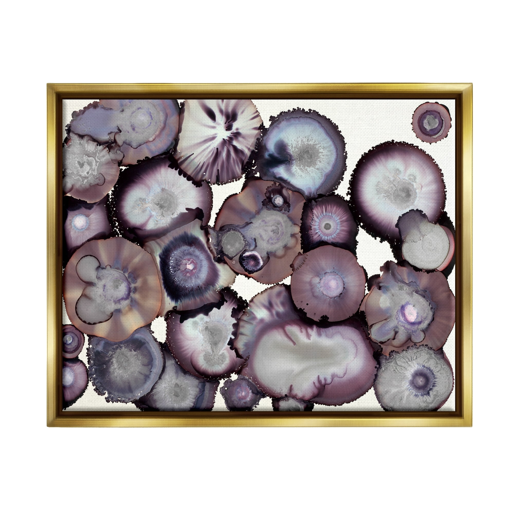 Stupell Industries Grey and Purple Abstract Geode Metallic Gold Framed Floating Canvas Wall Art, 16x20, by Laura Van Horne
