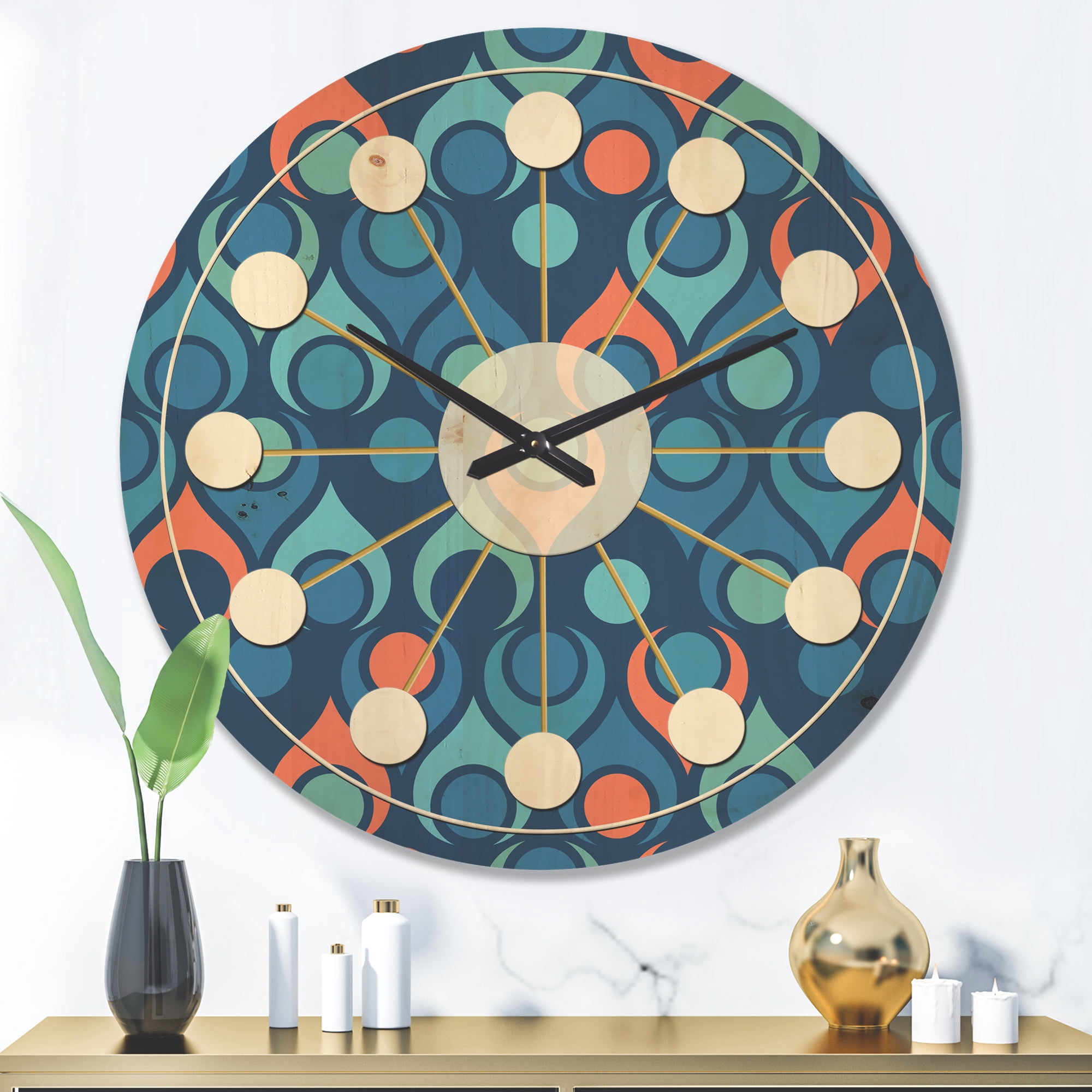 Designart 'Abstract Retro Drops X' Mid-Century Modern Wood Wall Clock