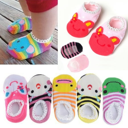 

5 Pairs Baby Toddler Infant Stripes Anti Slip Non Skid Socks No-Show Boat Cotton Slipper Sock