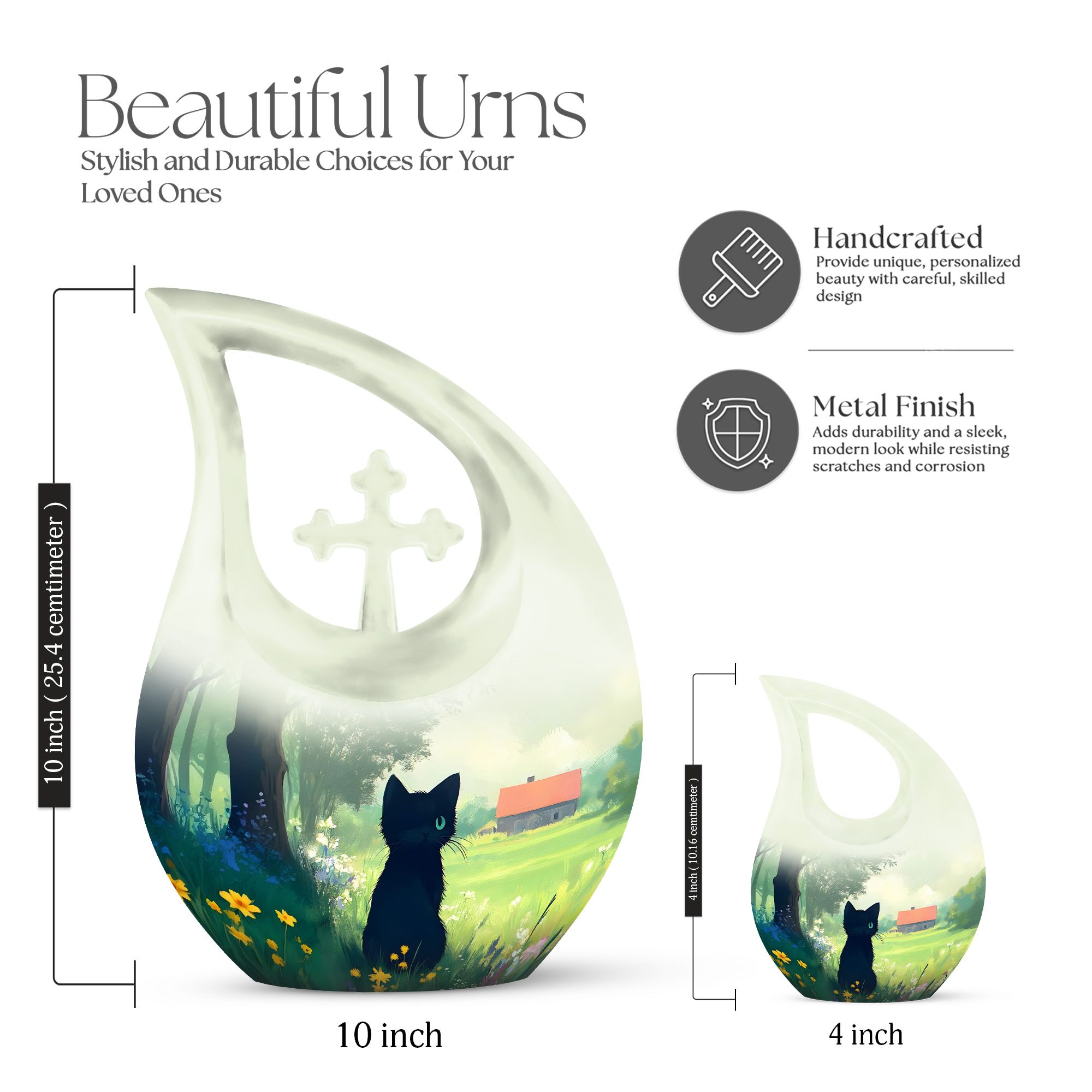 MUKTIVE Cat Urn - Tear Drop Urns for Human Ashes - 10 Inch Pet Memorial Cremation Urn - Urns for Adult Male & Female - Large Box