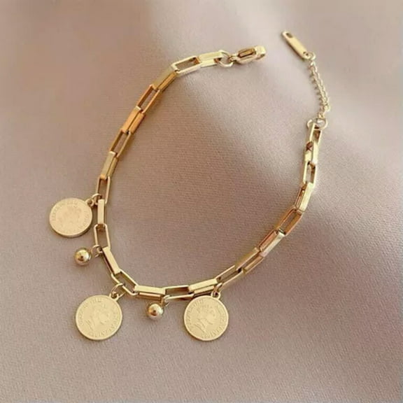 K-KED New Woman Gold Plated Queen Beaded Charm Box Chain Bracelet Bangle